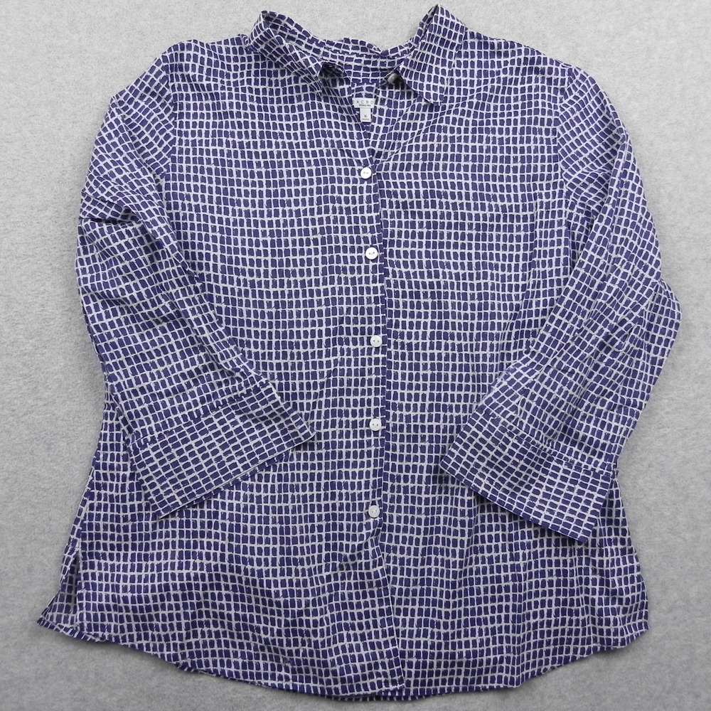 Foxcroft Shirt Top Womens 16 Shaped Fit Collared Button Up Blue Long Sleeve